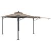 TOPMAX Patio 9.8ft.L x 9.8ft.W Gazebo with Extended Side Shed/Awning and LED Light for Backyard,Poolside, Deck, Brown