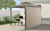 TOPMAX Patio 9.8ft.L x 9.8ft.W Gazebo with Extended Side Shed/Awning and LED Light for Backyard,Poolside, Deck, Brown