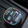 C22 Car Bluetooth 5.0 LED FM Transmitter Wireless Handsfree Car Kit MP3 Audio Player LED Light Voltage Display QC 3.0 PD Charger