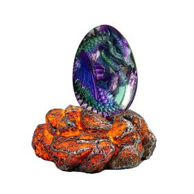 1 Set Lava Dragon Egg Crystal Transparent Resin Statue Luminous Dinosaur Eggs Souvenir Resin Craft Ornamental Home Decor Gifts (Color: purple-luminous base)