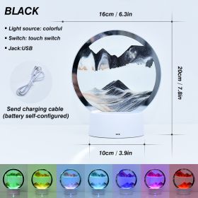 2023 Creative 3D Moving Sand Art Night Light Quicksand Painting Table Lamp LED Lights Hourglass Christmas Gift Home Office Decor (Emitting Color: Black)