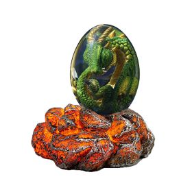 1 Set Lava Dragon Egg Crystal Transparent Resin Statue Luminous Dinosaur Eggs Souvenir Resin Craft Ornamental Home Decor Gifts (Color: green-uminous base)